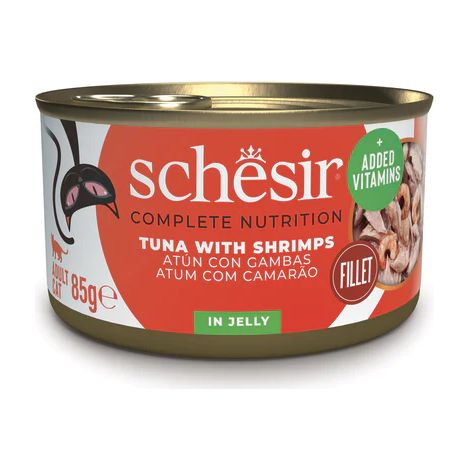 Schesir Atun con Gambas en Gelatina - Comida Humeda Completa para Gatos - 85 g