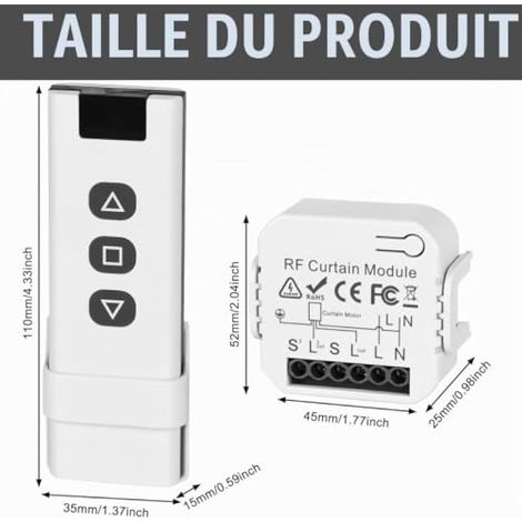 Kit de mise en service sans fil pour volets roulants intelligents, interrupteur pour stores compatible avec interrupteur sans fil 230v pour volets roulants, stores, stores bannes, composé d'une (1/4)
