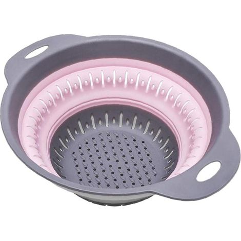 Passoire pliable, égouttoir de cuisine en silicone, panier à fruits avec poignées, rose (1/5)
