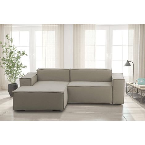 Talamo Italia Sofá fijo Daniela, Gran Sofá modular de 2 plazas península izquierda, 100% Made in Italy, Sofá moderno en tela, Cm 240x170h70, Tórtola, con embalaje reforzado (1/5)