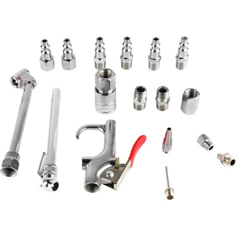 Kit 17 pièces pistolet à air comprimé, raccord 1/4 NPT, embout double pied, manomètre pneu, gonfleur compresseur (1/5)