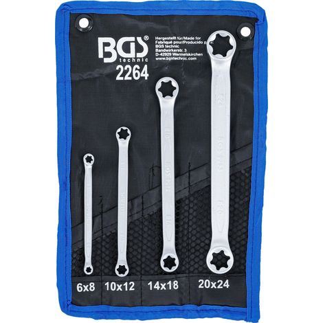 BGS Jeu de 4 clés polygonales doubles pour vis extérieures profil E - 2264 (1/4)