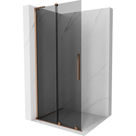 Mexen Velar L mampara de ducha corredera Walk-in 110 x 200 cm, grafito 8 mm, oro rosa - 871-110-003-43-60 (1/5)