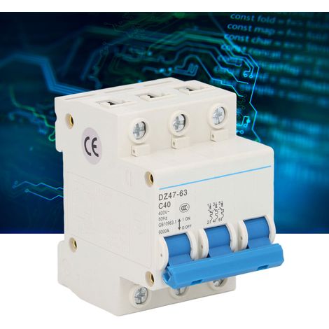 Disjoncteur miniature triphasé DZ47-63 C40 400 V 40 A, montage sur rail DIN, pouvoir de coupure 6000 A (1/5)