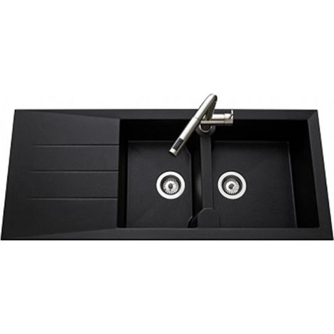 Aquatop – Évier de cuisine 1 bac granité noir – L 1160 x l 500 x P 210 mm – Pour meuble sous-évier 80 cm – Naturalite (1/3)