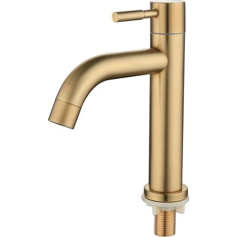 Export-grade 304 stainless steel brushed gold bathroom sink, single-hole washbasin, hot and cold water under-counter basin faucet -- brushed gold single-curved spout, low-profile