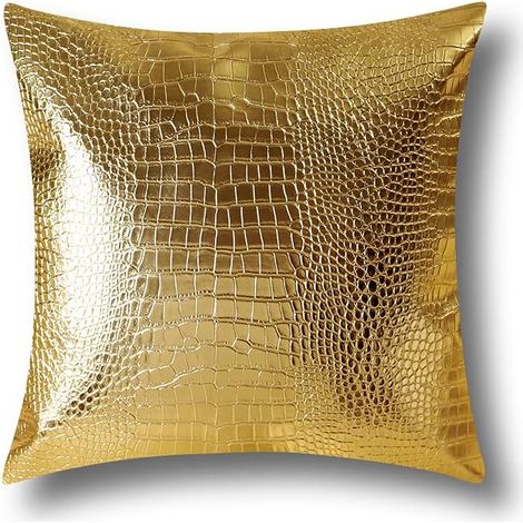 JSSEVN - Sofa cushion covers, home decor, in double-sided dyed crocodile-effect faux leather, 45 x 45 cm, gold (1/5)