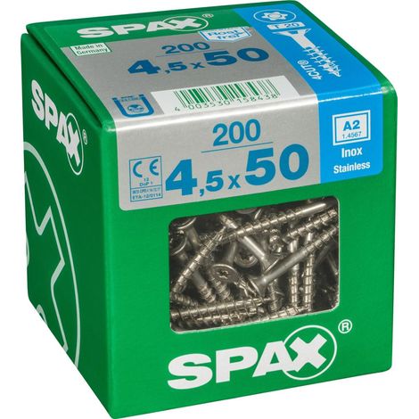 SPAX Edelstahlschraube, 4,5 x 50 mm, 200 Stück, Teilgewinde, Senkkopf, T-STAR plus T20, 4CUT - 4197000450506