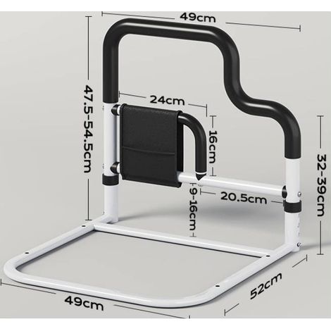 Vakuum-Barre d'appui pour lit senior, aide à la verticalisation, protection antichute, main courante en forme de U, réglable en 4 points, avec sac de rangement, noire (1/4)