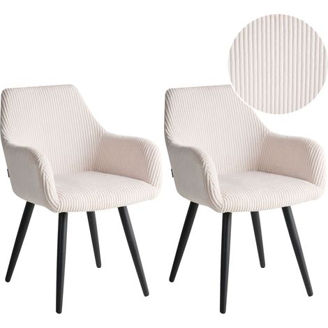Set di 2 sedie da pranzo imbottite in velluto a coste con braccioli,design moderno base in metallo beige chiaro Mori