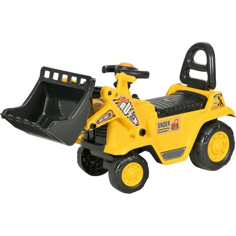Pelle cheval Excavatrice jouet siège enfant, jouet à chevaucher avec pelle, rangement sous siège, capacité 30 kg, 1.5-4 ans, Jaune+Noir