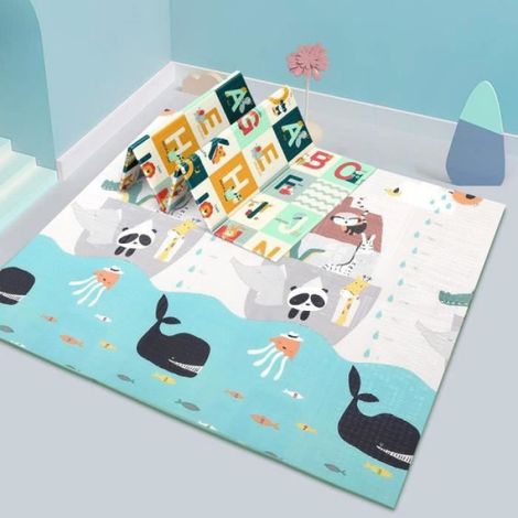 Tapis De Jeu Bébé - Double Face - 200 x 180 x 1 cm - Imprimé Animaux Et Alphabets - Pliable Et Étanche - 1 Pièce (1/4)