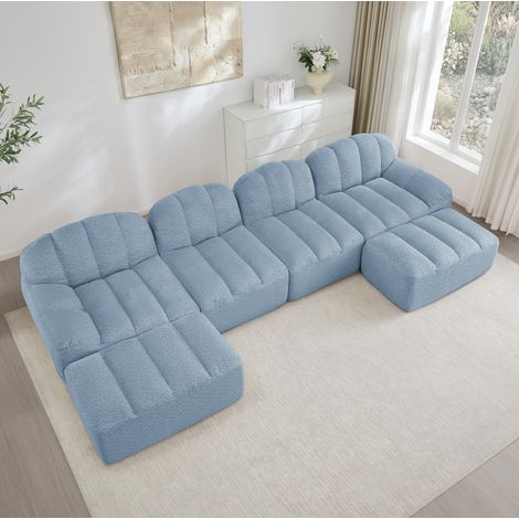 Sofá modular en U de 4 plazas con 2 otomanas, 366 x 165 x 79 cm, azul HAVRYA (1/5)