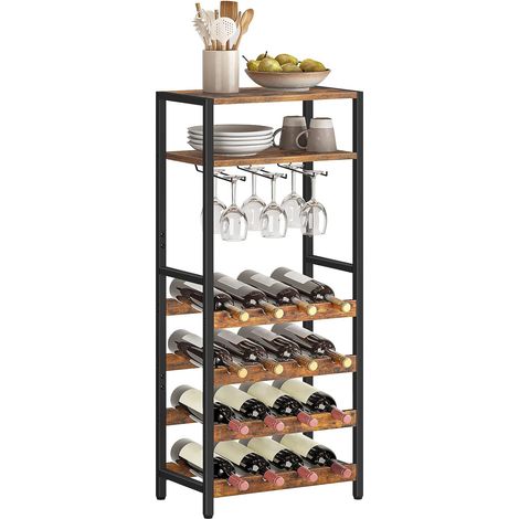 Hoobro – Range bouteille pour 16 flacons – Structure courbée pour stabilité – Avec 2 plateaux et porte-verres – Pour cuisine, bar, restaurant – EBF04JJ01