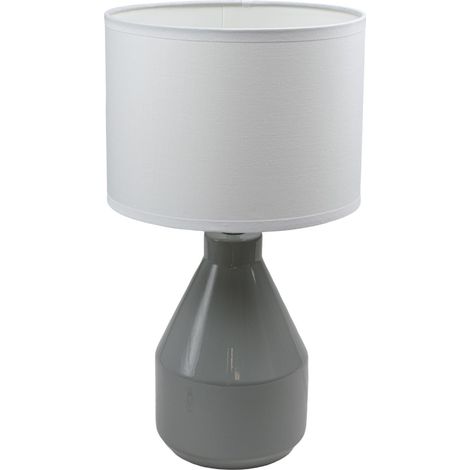 Lampe a poser ceramique gris et tissu luminaire chevet LED deco chambre salon (1/3)