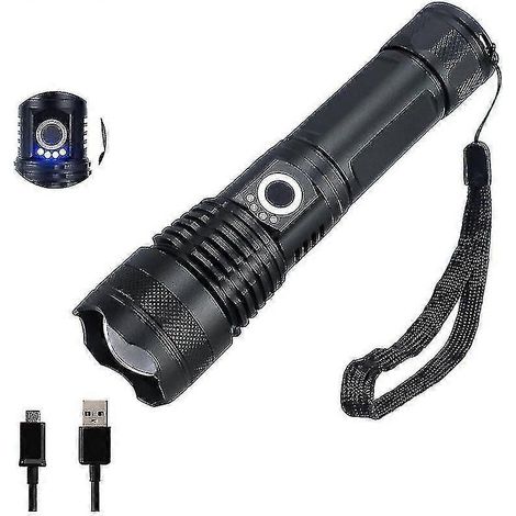 Lampe torche LED rechargeable, lampe torche étanche zoomable de 3000 lumens avec batteries 26650-- (1/5)