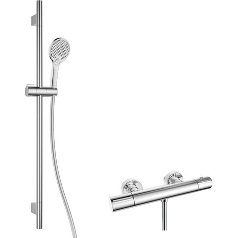kielle Oudee - Set de douche avec mitigeur thermostatique, barre, flexible et pommeau de douche, chrome 20602SNT70