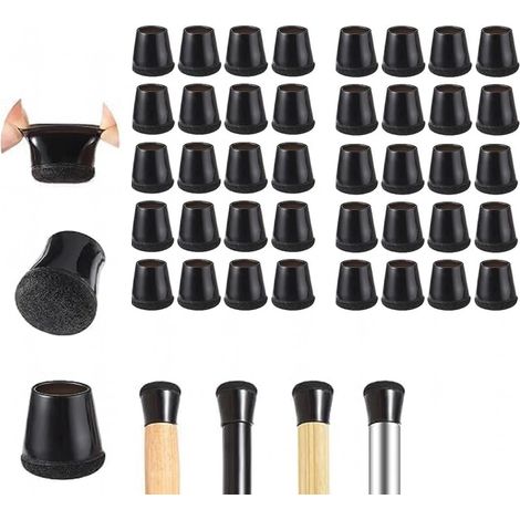 Patins de protection pour pieds de chaise, embouts en silicone avec coussinets en feutre, pour pieds de 21 à 30 mm, noirs, lot de 40. (1/5)