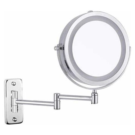 Miroir de Maquillage Mural - Miroir Cosmétique à LED Double Face 10X, Pivotant à 360 °, Alimenté par Piles (Non Incluses), Chrome, 7 pouces (1/5)