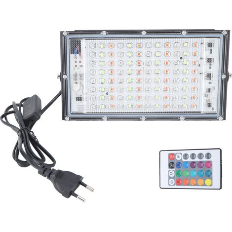 Ortviai Projecteur LED RGB 100 W étanche IP65 pour extérieur avec télécommande – 100-240 V, prise UE
