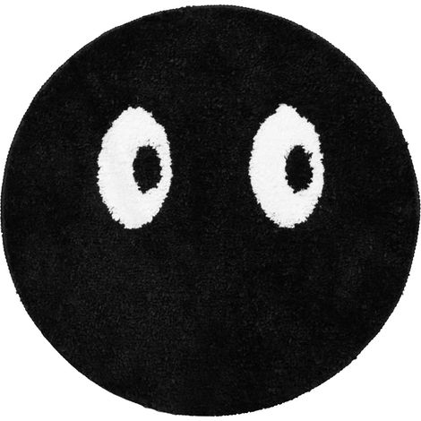 Tapis rond mignon visage noir, moelleux et antidérapant, pour chambre, salle de bain ou salon, 60x60 cm (1/5)