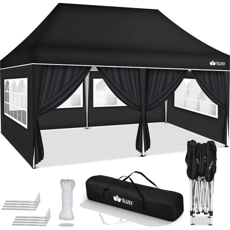tillvex Carpa de 3 x 6 m con 6 paredes laterales negras impermeables  Carpa plegable desplegable, regulable en altura  Carpa de jardín con protección UV 50+  Carpa para fiestas con bolsa para el jardí (1/5)