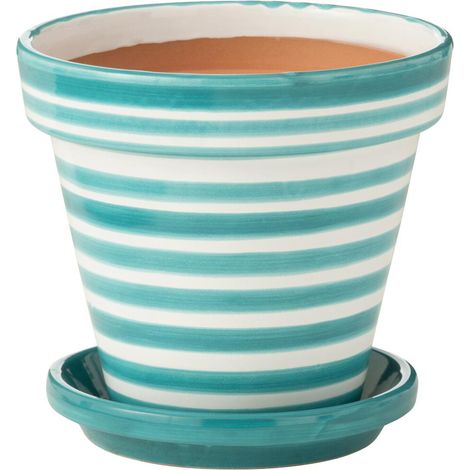 Pot Avec Soucoupe en Céramique "Granada Rayure" 27cm Bleu Aqua (1/3)