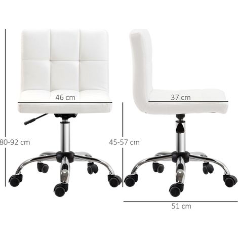 Sedia da ufficio 57x57x82-94 cm bianca in similpelle con altezza regolabile e ruote silenziose (1/5)