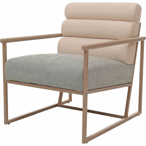 Fauteuil lounge HWC-O38 fauteuil cocktail/fauteuil rembourré fauteuil club tissu/textile (420 g/m2) métal MVG - beige