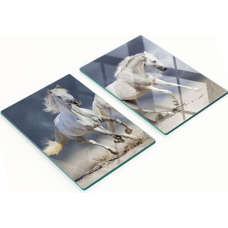 Tablas de cortar decorativas de vidrio templado con dise帽o de caballos de playa, 2x40x52 cm.