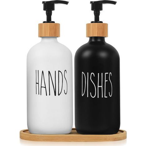 Pcs 500ML Distributeur de Savon Liquide de Cuisine, Flacon Pompe Vide en Verre, Distributeur Shampoing et Gel Douche, Bouteilles en Verre Distributeur Liquide Vaisselle pour Savon Lotions (1/5)
