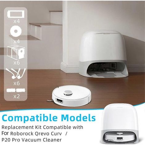 Pour aspirateur Roborock Qrevo Curve / P20 Pro : brosses latérales principales, filtres HEPA, chiffons de nettoyage et sacs à poussière. (1/5)