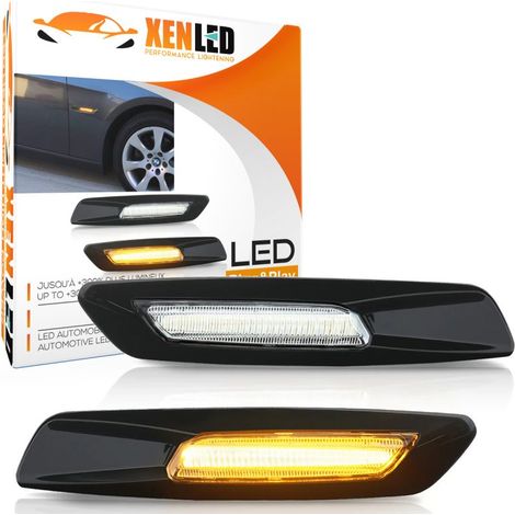 Répétiteurs latéraux LED BMW Série E81, E82, E87, E88, E90, E91, E92, E93, E60 et E61- Noir + Verre transparent