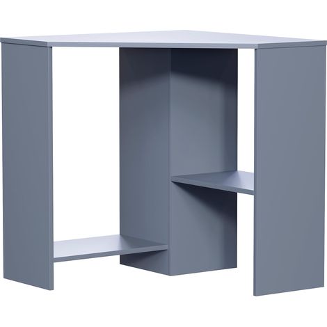 Hetton Corner Computer Desk 2 Shelf PC Workstation Shelves Storage Home Office Table, Grey