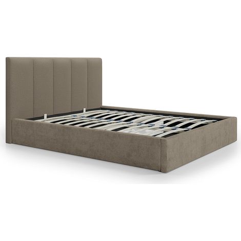 Lit coffre 160 x 200 cm avec tête de lit coutures verticales - Tissu - Taupe - KILACLO