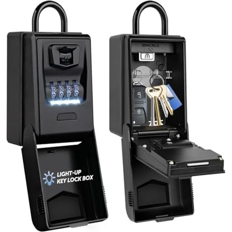 Large, Waterproof, Backlit Outdoor Secure Key Box with Electronic Code, Robust Key Case, Indoor Key Safe (1/5)