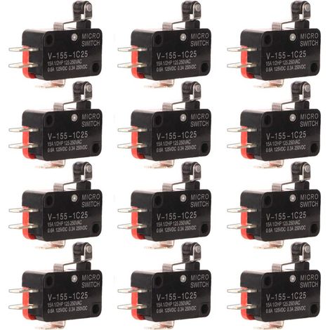 12pcs V-155-1C25 Micro interrupteur de limite, rouleau de charnière bouton-poussoir de cerise momentané SPDT Snap Action parfait, appareil et équipement électronique