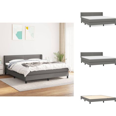 Sommier à lattes de lit avec matelas Gris foncé 180x200cm Tissu - Lit Tapissier - Lit Double - Matelas À Ressorts Ensachés - Literie - Chambre À Coucher (1/5)