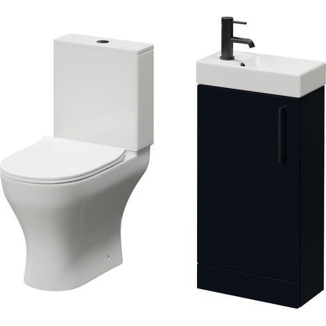 Napoli Cube Deep Blue 400mm Single Door Vanity Unit and Jubilee Toilet Suite with Align Basin - 400mm - Matt Black 160mm Handle