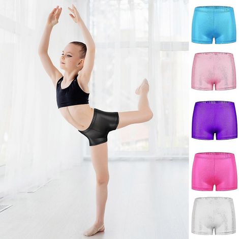 Hochwertige Gymnastikshorts für Mädchen in leuchtenden Farben, ideal für Ballett, Gymnastik und Tanztraining (Schwarz, Größe 130) (1/5)