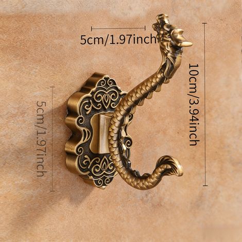 Ensemble de trois crochets vintage à motif dragon chinois avec finition antique, livré avec fixations à visser. Crochets muraux polyvalents adaptés pour suspendre des serviettes, des clés, des sacs, d (1/5)