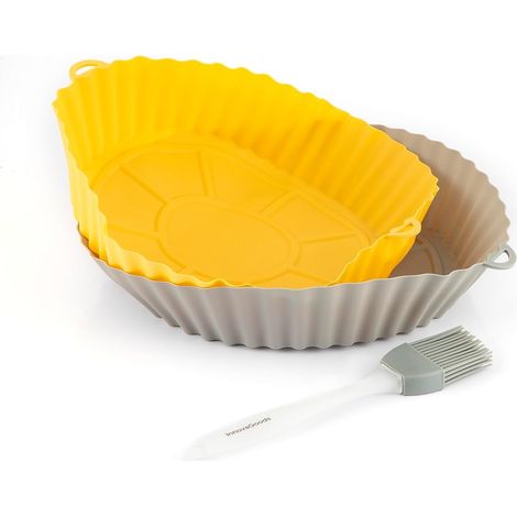 2 Paniers en Silicone pour Friteuse à Air, Antiadhésifs, Réutilisables, avec Pinceau de Cuisine, Cuisson Saine, Compatible Lave-Vaisselle, Gris, Silicone (1/5)