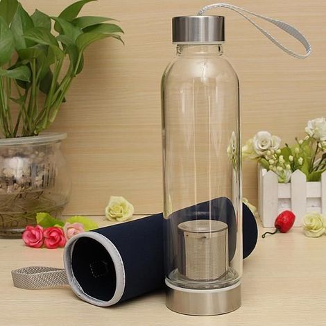 TEMPSA 550ml Gourde Sport Tasse Bouteille Verre Thé Filtre Sac Protection MARINE (1/4)