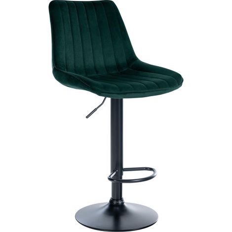 Sgabello da bar x1 regolabile in altezza girevole a 360° seduta in velluto verde cuciture verticali base in metallo nero 100006444