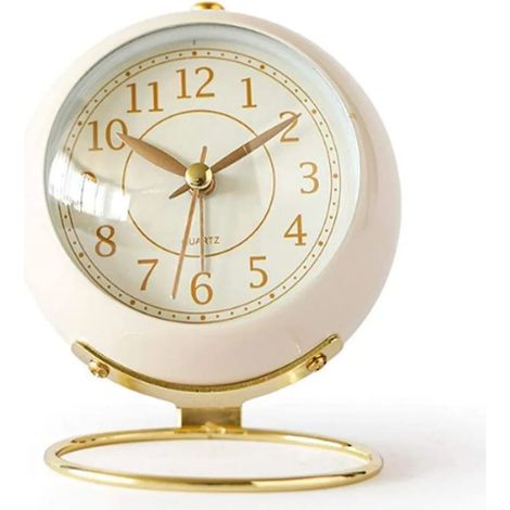 Reloj despertador analógico con luz nocturna, alarma sonora y de tono que aumenta gradualmente, sin tictac, silencioso, funciona con pilas (blanco)