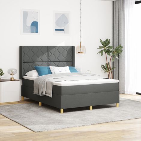 Box Spring Bed with LED Strip Lights Grey 140 x 200 cm Fabric vidaXL (1/5)
