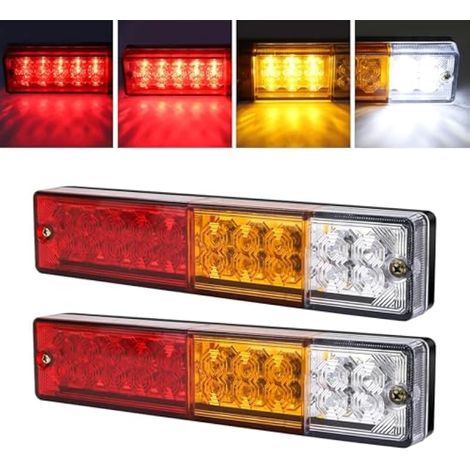 Biqing 2PCS Feux Arriere LED 12V,Universel Feu LED Remorque Bar Recul Rouges-Ambre-Blanc 5 Fils étanches Multifonctionnel éclairage Remorque pour Tracteur/Camion/Caravane (1/5)