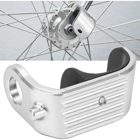 Attache rapide en forme de E pour vélo Brompton, légère en alliage d'aluminium et plastique poli, crochet de sécurité argenté. (1/5)