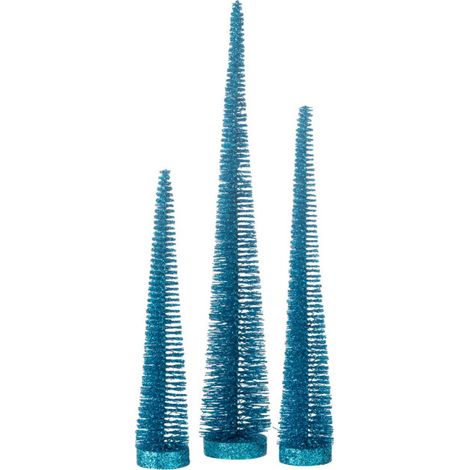 Lot de 3 Sapins de Noël Déco "Paillettes" 40cm Bleu (1/3)