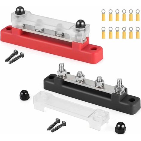 2 St. Sammelschiene 12V-48V DC (150A), Verteilerblock mit 4x M6 Klemmenbolzen, Stromschiene für Bus, Boot, RV (1/5)